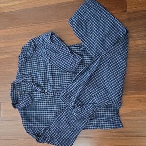 MENS CLUB ROOM PJ SET PLAID WINDOWPANE SHADES OF BLUE OFF WHITE L